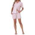 thumbnail image 2 of INSPIRE CHIC Women's Solid Pajama Sets Short Sleeves Cute Soft Comfy Highly Elastic Button Up Tops and Shorts 2 Pcs L Light Purple, 2 of 6