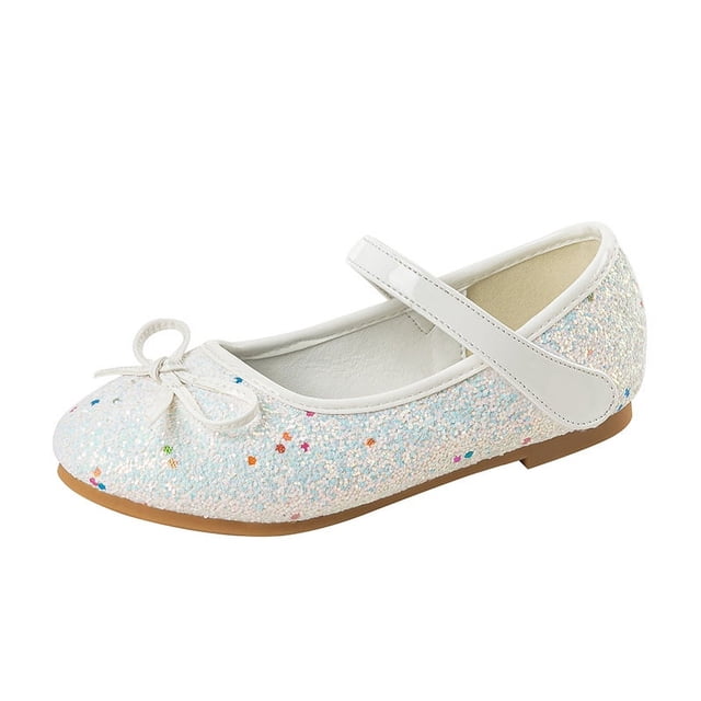 Zapatos de princesa con lazo para niños, zapatos planos con lentejuelas para niñas grandes y niñas, zapatos de cuero para bailar