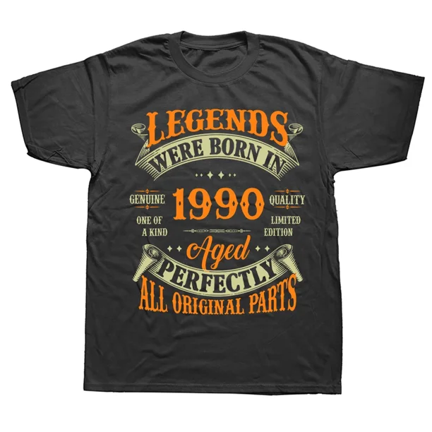Camiseta de 34 cumpleaños, leyendas vintage nacidas en 1990, camisetas de 34 años, ropa urbana de algodón con gráficos, regalos de manga corta, camiseta de verano
