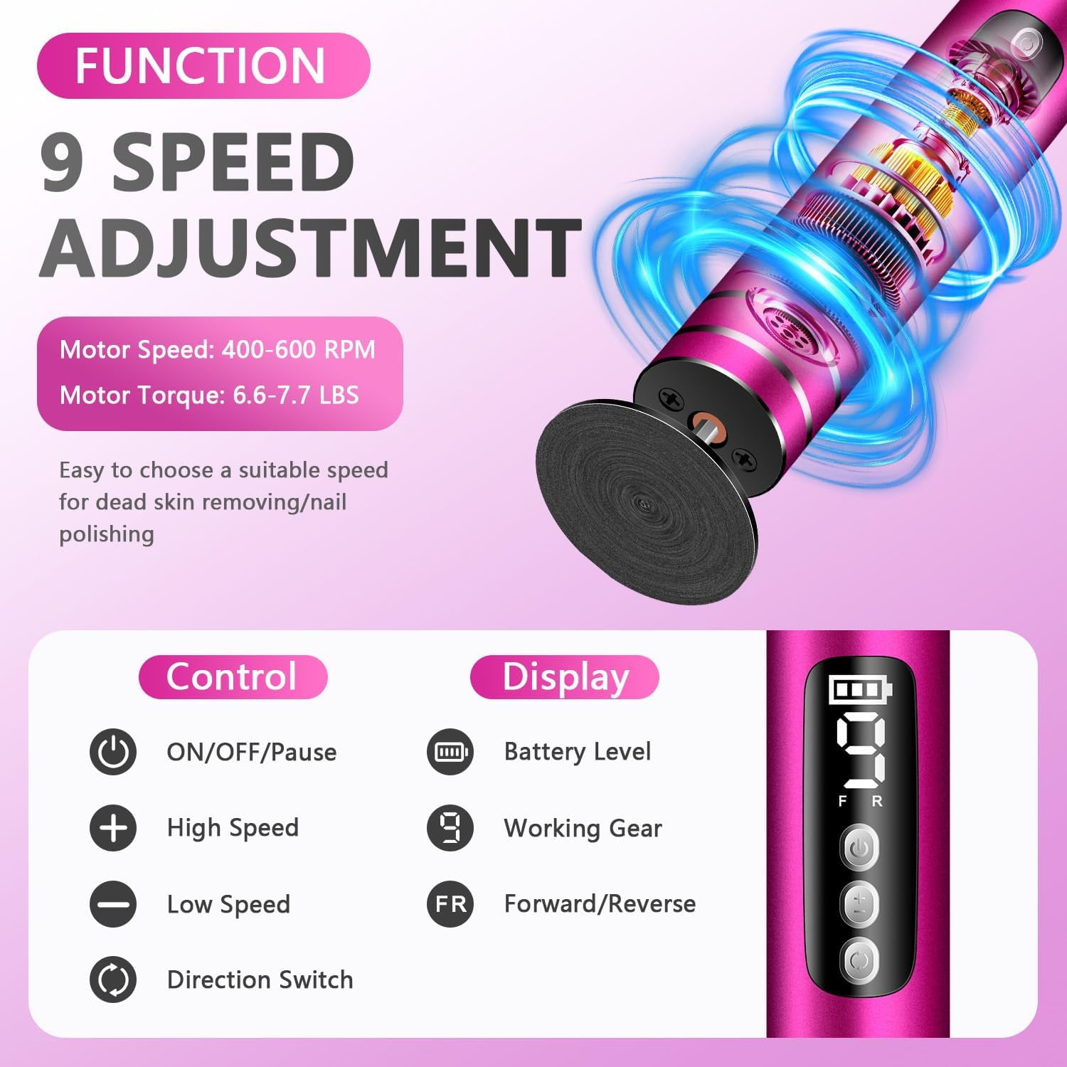 Aorsher Professional 2 in 1 Electric Foot Callus Remover for Feet, Portable Rechargeable Electric Foot File with 9 Speed Control, Callus Remover for Dead Skin
