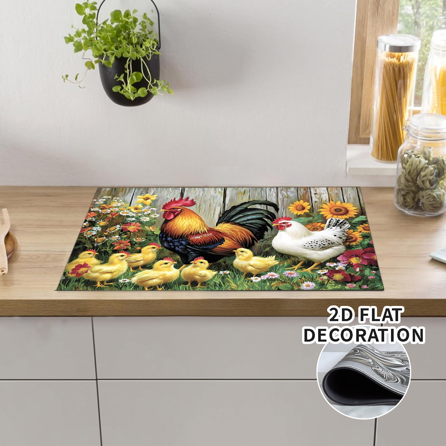 Farm rooster pattern Stove Top Cover for Electric Stove (28.5"x20.5") - Ceramic Glass Cooktop Protector, Heat Resistant Range Cover, Flat  Stovetop Protector, Multipurpose Dish Drying Mat for Kitchen