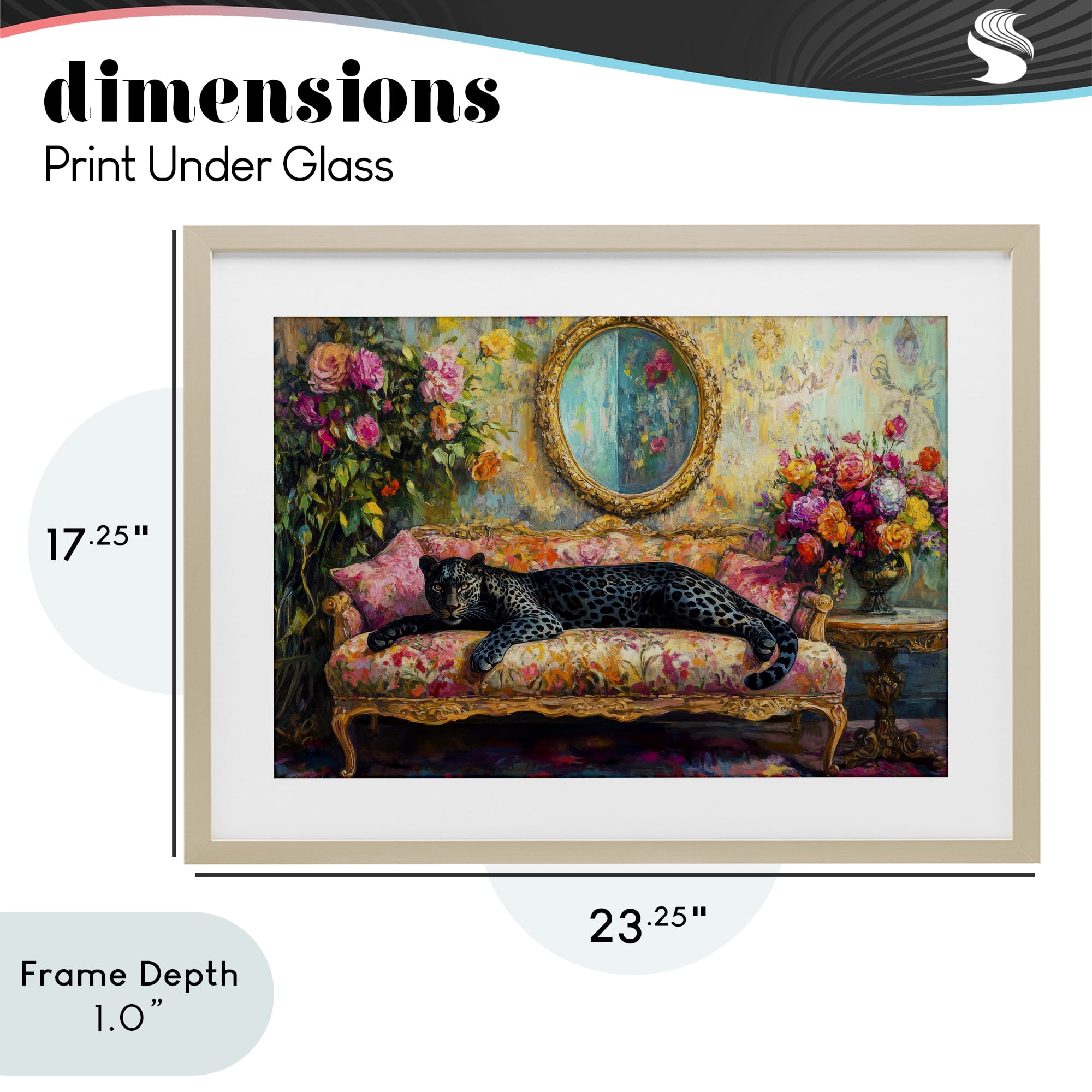Stupell Industries Lounging Leopard on Floral Sofa Birch Framed Print Under Glass, design by Petal Prints Design