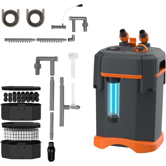 External Canister Filter, Ultra‑Quiet Aquarium Filter with Complete Filter Media, Freshwater & Saltwater for 20‑29 Gallon Fish Tanks