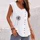 thumbnail image 2 of Gibobby Mujeres sin mangas diente de león impresión Casual verano botón chaleco cuello redondo blusa suelta Top(Blanco,G), 2 of 5