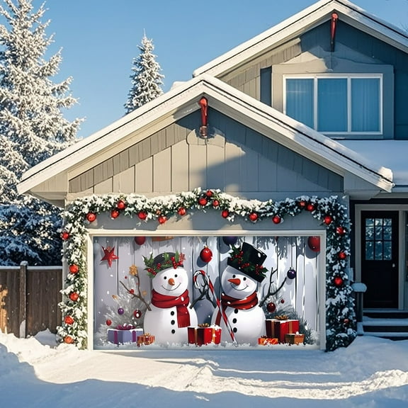 Christmas Garage Door Cover, with Hooks & Rope, Easy for Quick Installation, 188.9 in×82.68 in, Polyester Material, Durablity, Decor for Indoor, Outdoor, Garages, Porches, Walls Holiday Banner, 1PC
