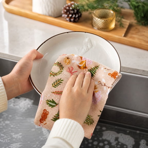 EWASWON Christmas Decoration Clearance, Christmas Printed Paper Towels Roll Disposable Tear Away Kitchen Cleaning Cloths Xmas Holiday Decorative Towel For Home Kitchen