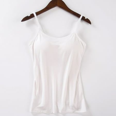 EHTMSAK Women Camisole with Built-in Bra Cup Strap Supportive Padded Tank Top Layering Cami Undershirt for Yoga White XL