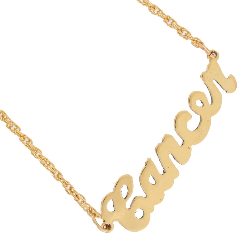 Cancer Zodiac Sign Gold Tone Astrology Nameplate Pendant Necklace