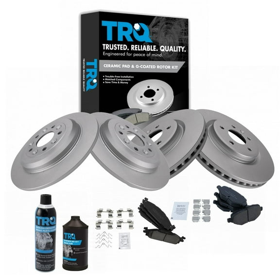TRQ Posi Ceramic Brake Pad & Coated Rotor Kit Front & Rear Kit w/Chemicals BKA23105 Fits select: 2011-2019 FORD EXPLORER, 2009-2019 FORD FLEX