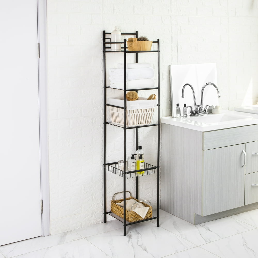 Mainstays 5 Tier Shelf Tower with Shelf Liners Oil Rubbed Bronze