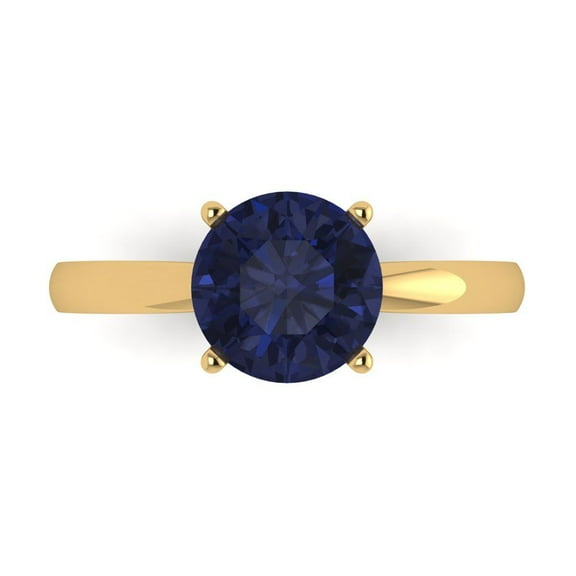 2 ctw Solitaire Anniversary Ring for Women | Round Cut Simulated Blue Sapphire | Hyperallergenic Solid 14K Yellow Gold
