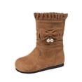 thumbnail image 3 of YUANxueke Girls Ruffle Trim Mid Calf Boots Fashion Faux Suede Sweet Bowknot Pearl Decor Warm Fall Winter Shoes, 3 of 7