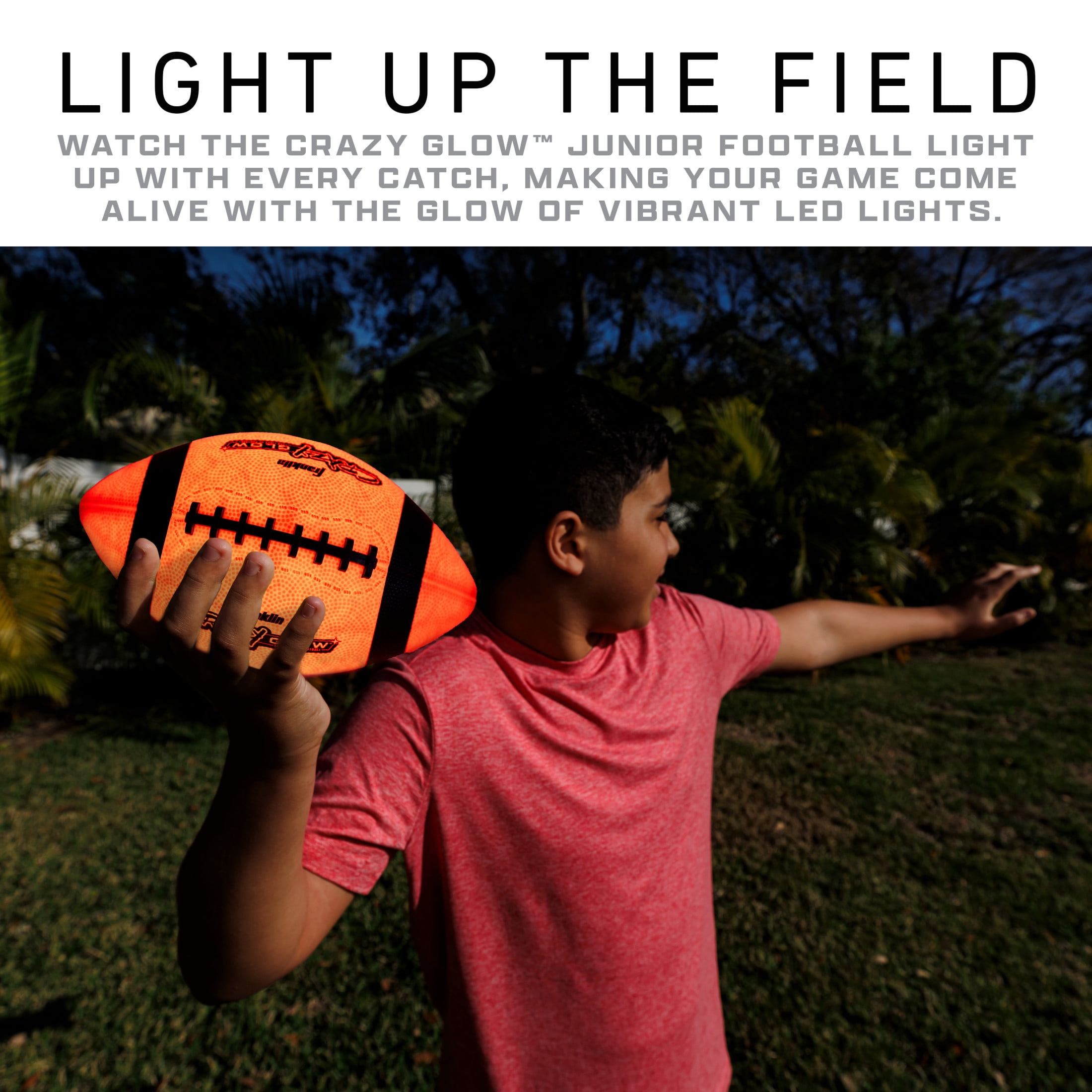 Franklin Sports Glow in the Dark Football - Crazy Glow Light Up Indoor + Outdoor Football - Junior Size Youth Ball - Air Pump Included - Perfect Gift for Kids + Adults