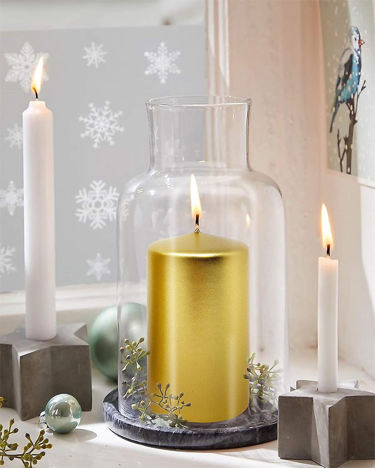 Hyoola 2.75 x 5 inch Metallic Gold Unscented European Made Pillar Candles, Paraffin Wax with Cotton Wicks, 6-Pack