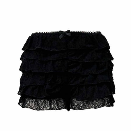 Kaemgyyd Women s Ruffle Shorts Trendy Lace Elastic Waist Bow Front Shorts Cute Layered Mini Boyshorts Going out Clothes