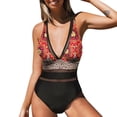 thumbnail image 1 of Traje de Baño Gibobby una Pieza Momokini Estampado Étnico Malla Hueca Escote en V Profundo Mujer, 1 of 5