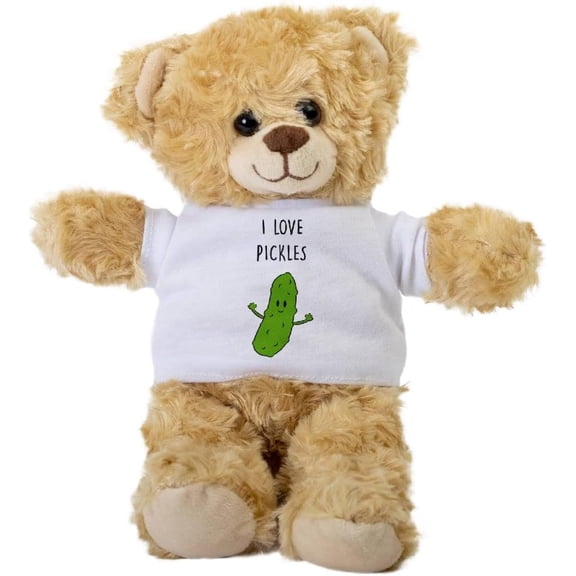 I Love Pickles Teddy Bear, Gift Stuffed Animal, Plush Teddy Bear with Tee, Welcoming Baby Gift, Gift for Her, Gift for Newborn, Cute Birthday Basket