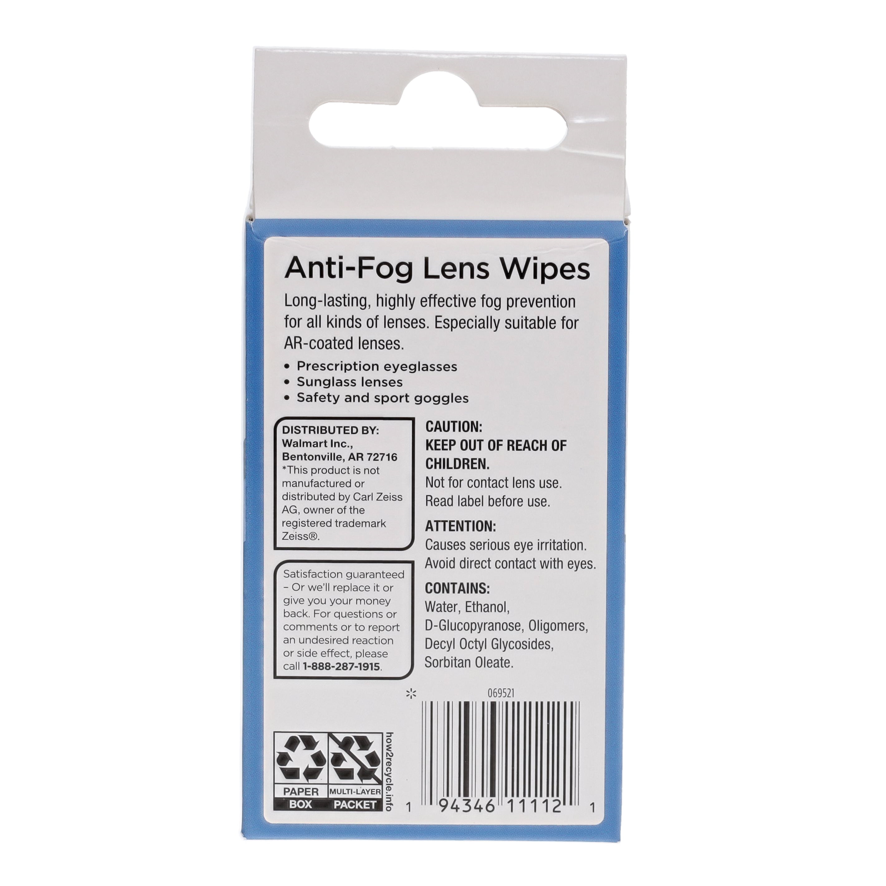 Equate Pre-Moistened Anti-Fog Lens Cleaning Wipes, 30 Count