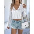 thumbnail image 5 of Women'S Light-Weight Shrugs Crochet Sweaters Tie Front 3/4 Sleeve Cropped Cardigan for Spring Summer White S, 5 of 8