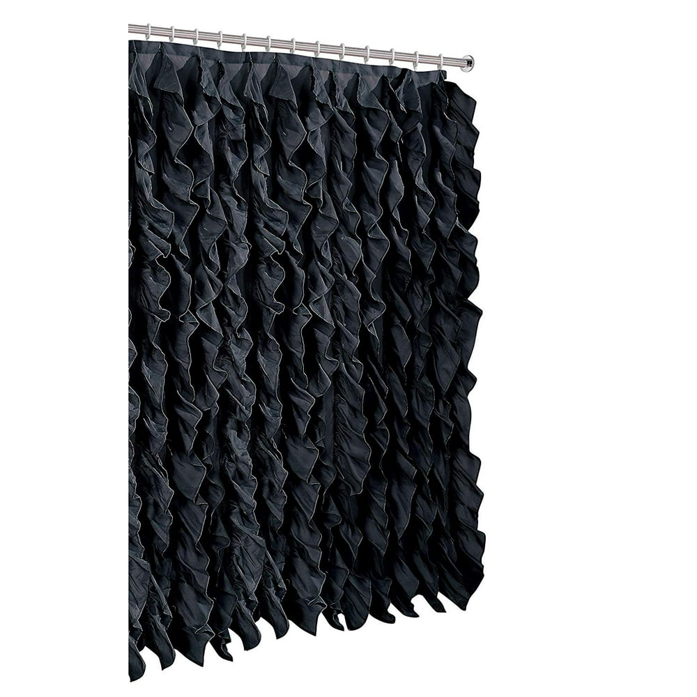 Waterfall Shabby Chic Ruffled Fabric Shower Curtain (Black) Walmart