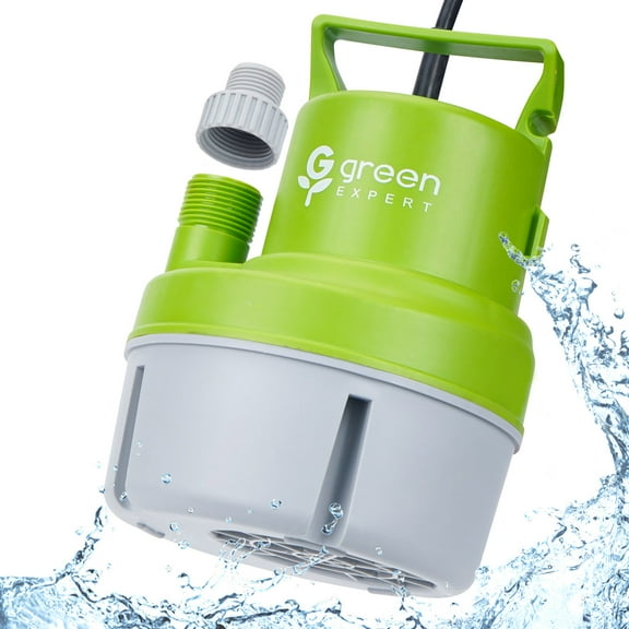 Green Expert 1/6HP Submersible Utility Pump with Multipurpose Adapter Kit, Full Corrosion Resistant, Vinegar/Pools/Salt Water Applicable, Easy to Use with Garden Hoses