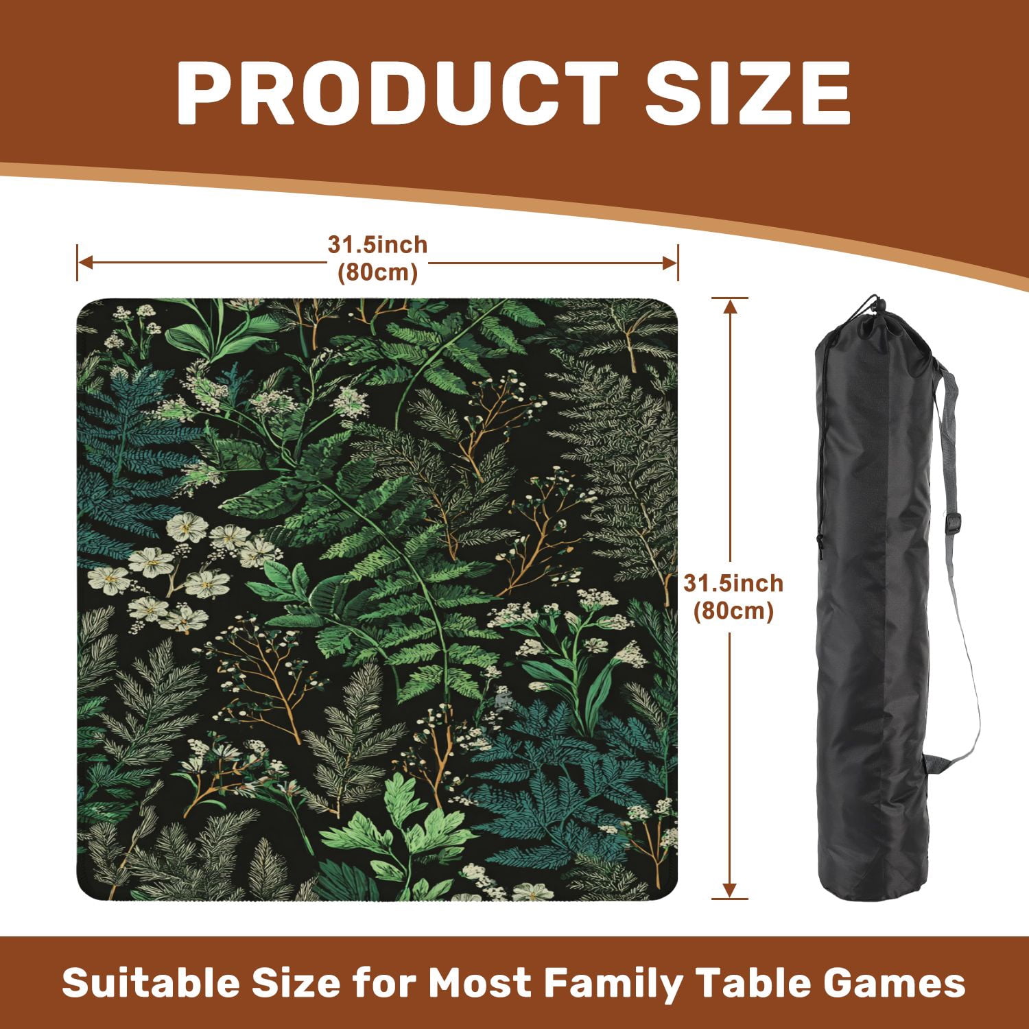 Mahjong Mat 31.5" x 31.5" Magical forest Botanical seamless Vintage Non-Slip Noise Reduction American Mahjong Tiles Table Cover for Dominoes Poker Card Board Games Gift