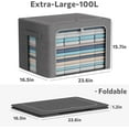 thumbnail image 2 of Extra Large Clothes Storage Bins - Linen Fabric Foldable Stackable Container Organizer Set with Clear Window & Carry Handles & Metal Frame (Dark Gray, Extra Large-100L), 2 of 6