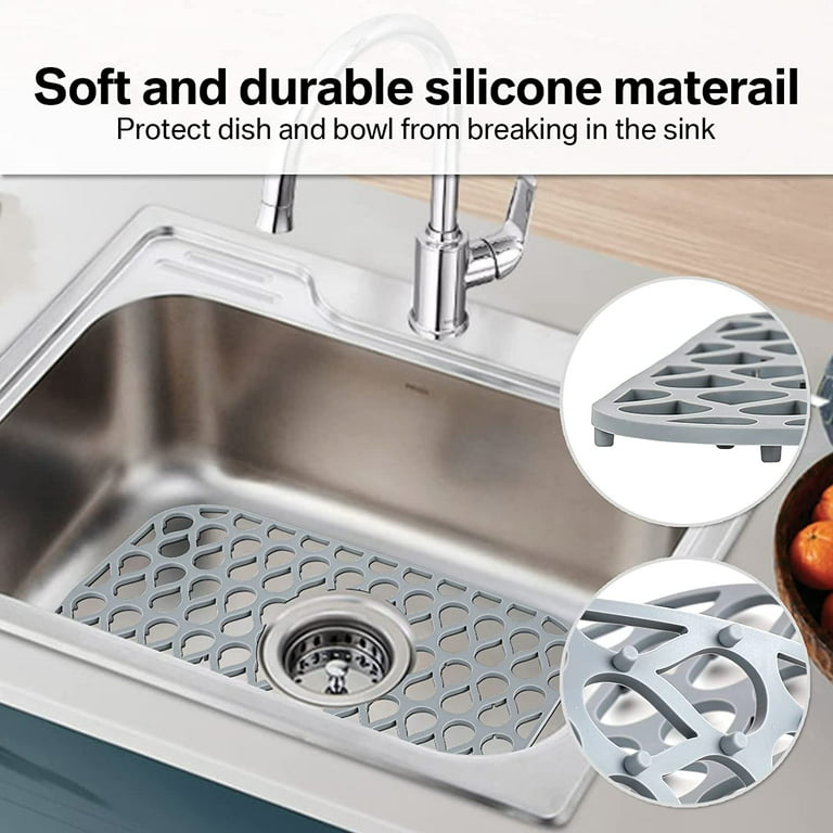 Serene Valley Silicone Sink Protector and Kitchen Sink Bottom Grid  SVS2311GR, Heat Resistant Sink Mat in Matte Gray, Center Drain 22-7/8 L x  11-1/4