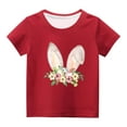 thumbnail image 1 of Penkiiy T-Shirts de Pâques pour Enfants Garçons Filles Mode Oreilles de Lapin de Pâques Imprimé Col Rond Manches Courtes 11 Ans Rouge, 1 of 4