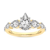 IGI Certified 4 Carat Pear Shape Lab Grown Diamond Engagement Ring | 14K Yellow Gold | Frances Side Stone Diamond Ring | FG-VS1-VS2 Quality Friendly Diamonds