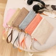 thumbnail image 6 of Straw Woven Clutch Bag with Wrist Straps Weaving Handbag Lightweight Compact Hollow Braided Handbag, 6 of 8