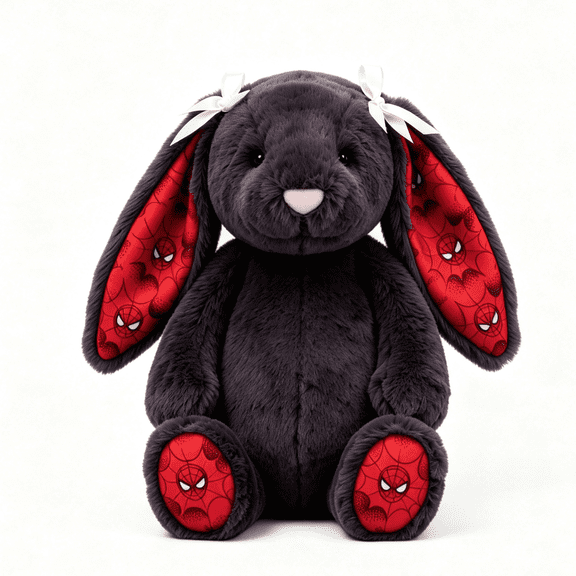 2026 New Superhero Collab Stuffed Rabbit Doll - 12" Black Bunny Plush Toy - Spider-Verse Gift for Kids, Boys and Girls