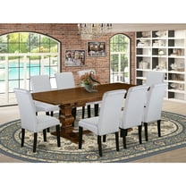 Vintage 9-Piece Kitchen Dining Set with Linen Chairs - Antique WalnutBlack Finish Table Set