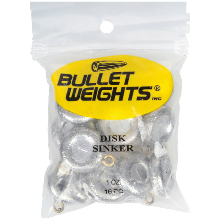 Bullet Weights Disc Fishing Sinker 16-Pack, 1-Ounce