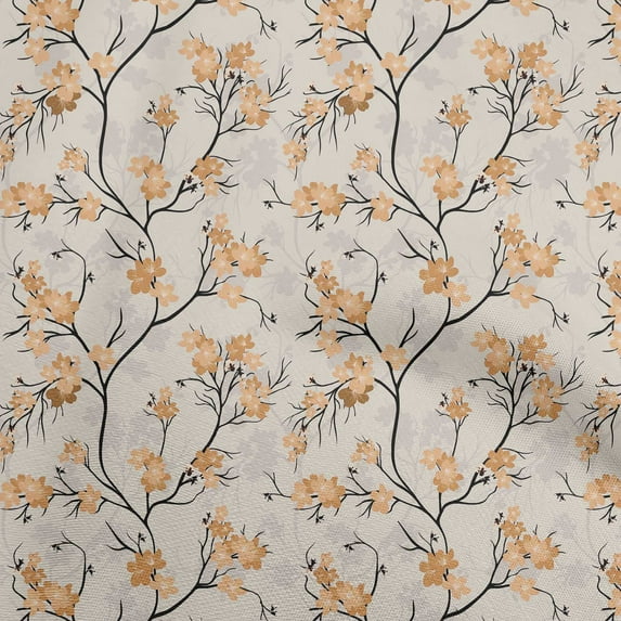 oneOone Cotton Silk Brown Fabric Floral Craft Projects Decor Fabric Printed By The Yard 42 Inch Wide