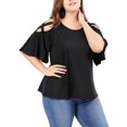 thumbnail image 4 of DARING DIVA Women's Plus Cold Shoulder Bell Casual Sleeve Top 4X Black, 4 of 8