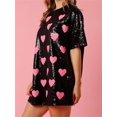 thumbnail image 5 of LMLYSoH Women's Sequin T Shirt Dress Short Sleeve Round Neck Heart Pattern Oversized Tops Party Dress, 5 of 8