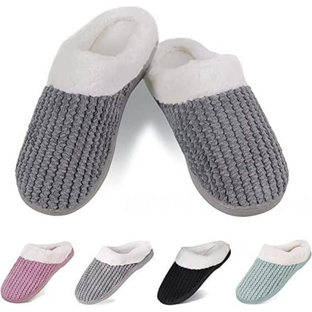 

shuwee Slippers for Womens Warm Memory Foam Anti-Slip House Shoes Comfortable Cotton Slippers Home Bedroom Shoes Indoor & Outdoor