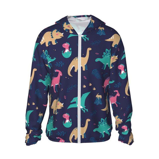 Fotbe Cartoon Dinosaur Chaqueta con Protección Solar UPF 50+ para Hombre y Mujer, Camisa con Capucha y Bolsillos-Small