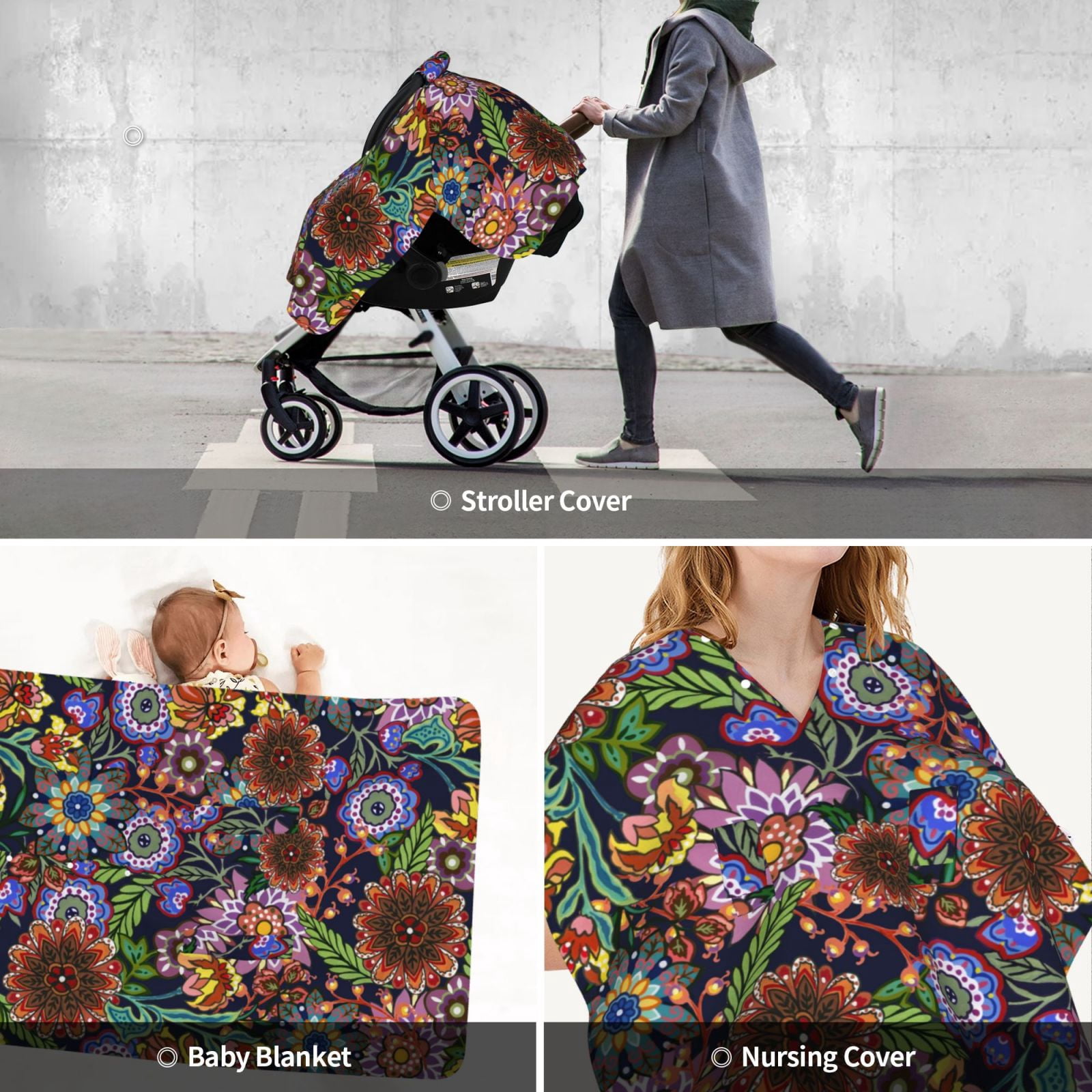 Car Seat Cover Baby - Vintage Floral (3) Breathable Infant Car Seat Cover for Baby Carseat, Lightweight Comfort Baby Essentials Must Haves Newborn Stuff for Girl Boy