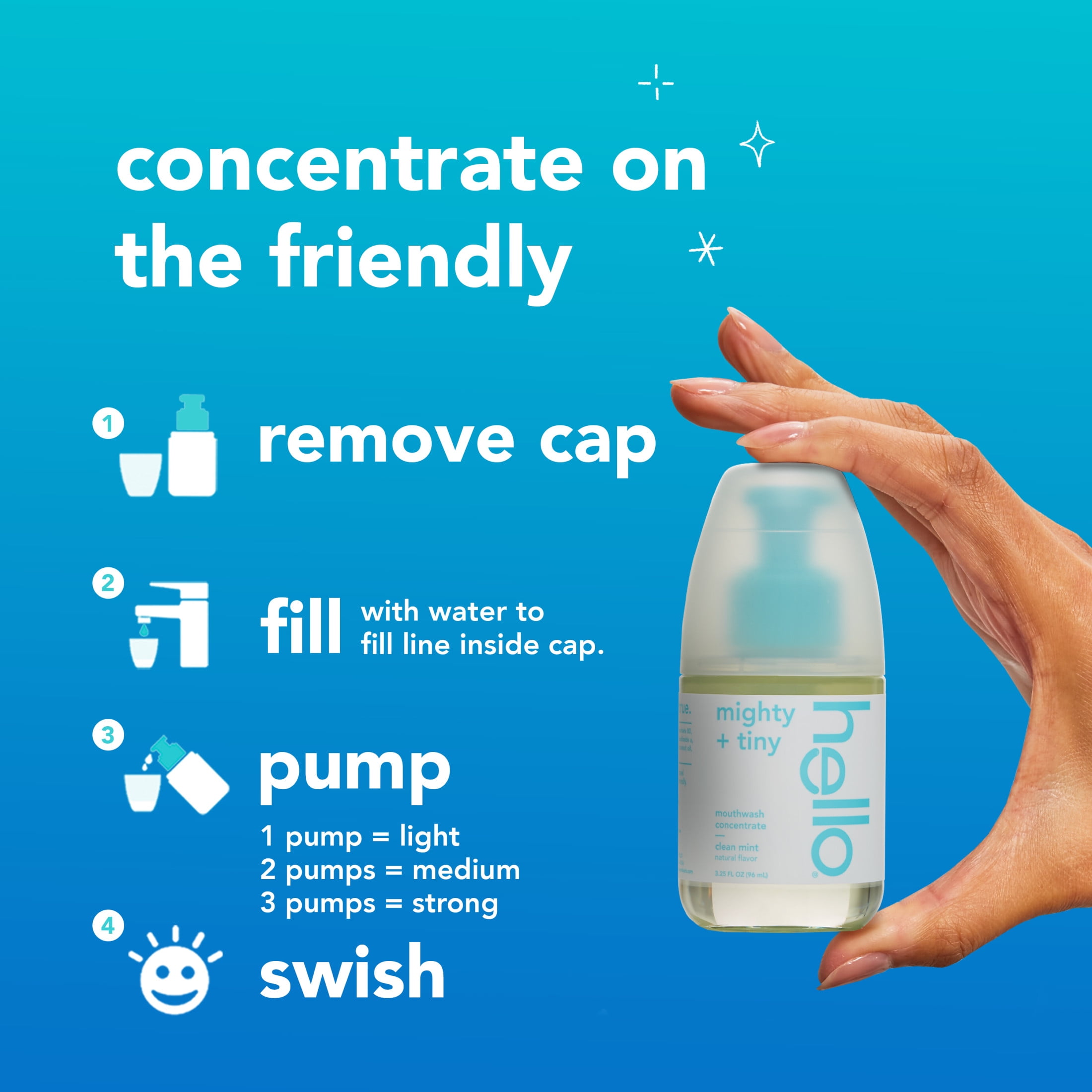 hello Mighty and Tiny Alcohol Free Mouthwash Concentrate, Clean Mint, 3.25 Fl Oz Pump Bottle