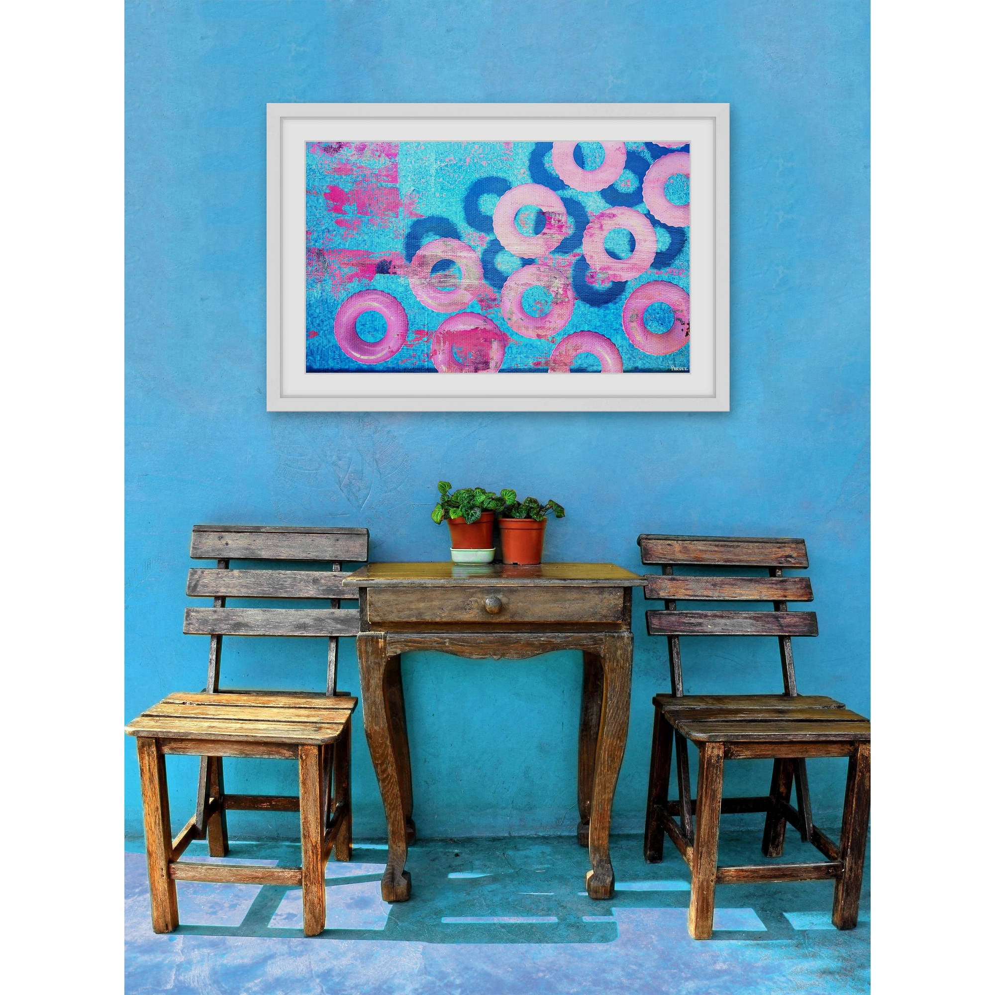 "Pink Inflatables" Framed Painting Art Print, 18" x 1.5"