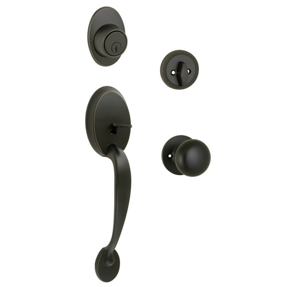 Design House Coventry 4-Piece Handleset with Cambridge Interior Knob and Single Cylinder Deadbolt, Oil Rubbed Bronze