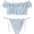thumbnail image 2 of Conjunto de Bikini con hombros descubiertos y cordones para mujer, traje de baño informal de manga corta, ropa de playa, lencería Sexy, 2 uds., 2 of 4