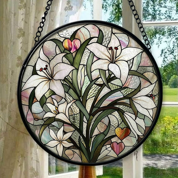 Valentine Lily Ornament Suncatcher by Clare Donovan Window Hangings Birthday Gift for Mom Grandma Teacher Women Friend Memorial Hook, 2025, Holiday Decoration, Seasonal Keepsake,