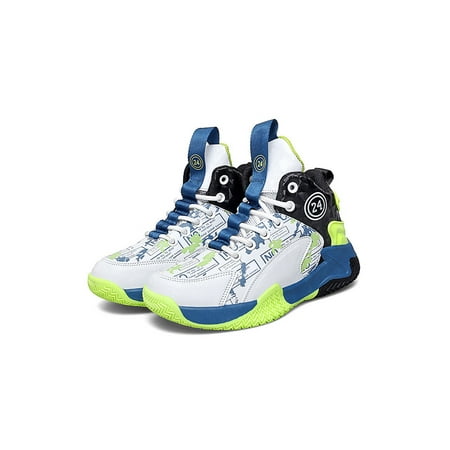 

Avamo Kids Basketball Shoes Sport Sneakers Lace-Up Running Shoe Children Trainers Big Kid Comfortable Durable White Blue 2Y