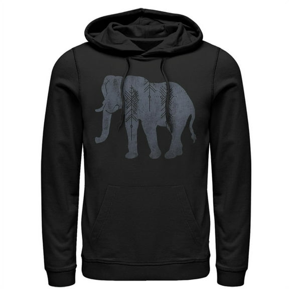 Women's CHIN UP Distressed Tribal Elephant  Pull Over Hoodie Black X Large