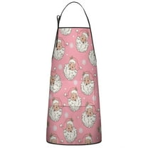 Pink Christmas Santa Pattern Apron-Garden Aprons for Women with Pockets-Cotton Linen Waterproof Kitchen Cooking Gardening Aprons Adjustable for Kitchen,Cooking,BBQ and Salon 33"x27"
