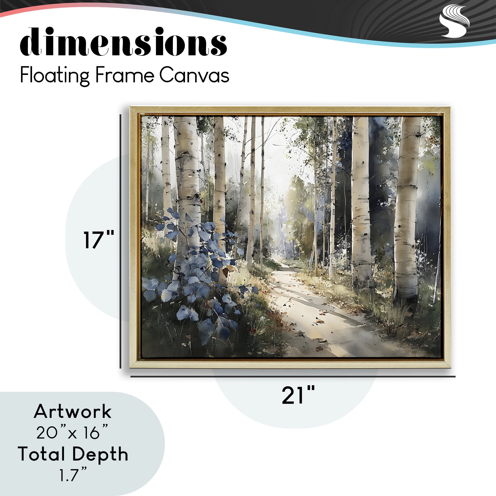 Stupell Industries Blue Birch Sunlit Forest Gold Framed Floater Canvas Wall Art, design by Franklyn Gregory