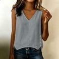 thumbnail image 6 of Womens Cotton Linen Tank Tops V Neck Casual Cami Sleeveless Blouses Basic Shirt Gauze Linen Shirts Gray M, 6 of 7